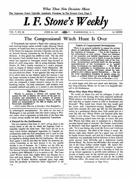 I.F. Stone's Weekly, Vol. V No. 25, page 1